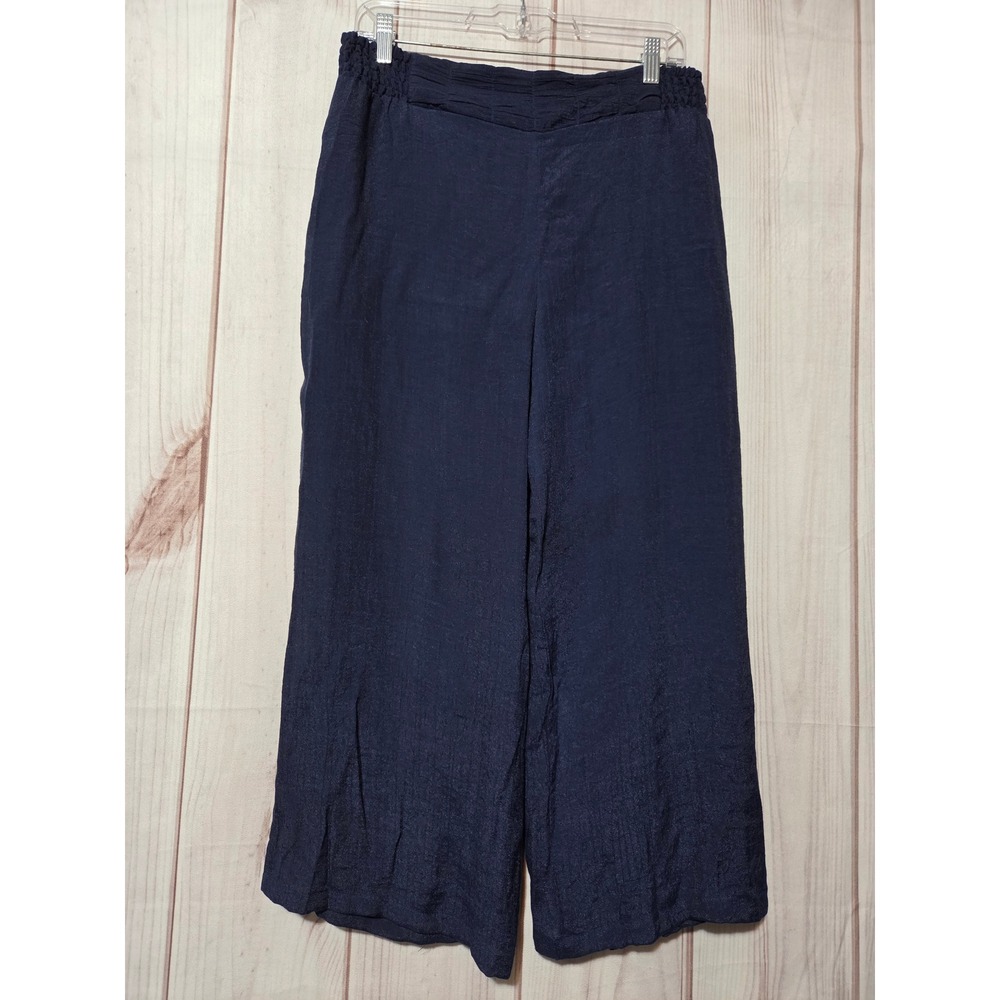 A. Byer Navy Blue Wide Leg Cropped Pants Smocked Waist Culottes Womens Large